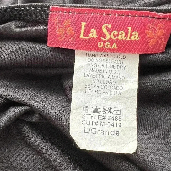 Vintage La Scala Halter Black Studded Prom Dance Liquid Knit Dress whimsigoth L - Picture 8 of 14